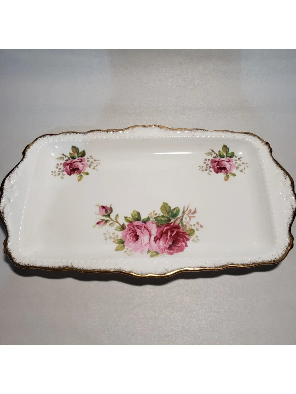 Vintage Royal Albert Amercian Beauty Sandwich Tray Vanity Pink Roses England